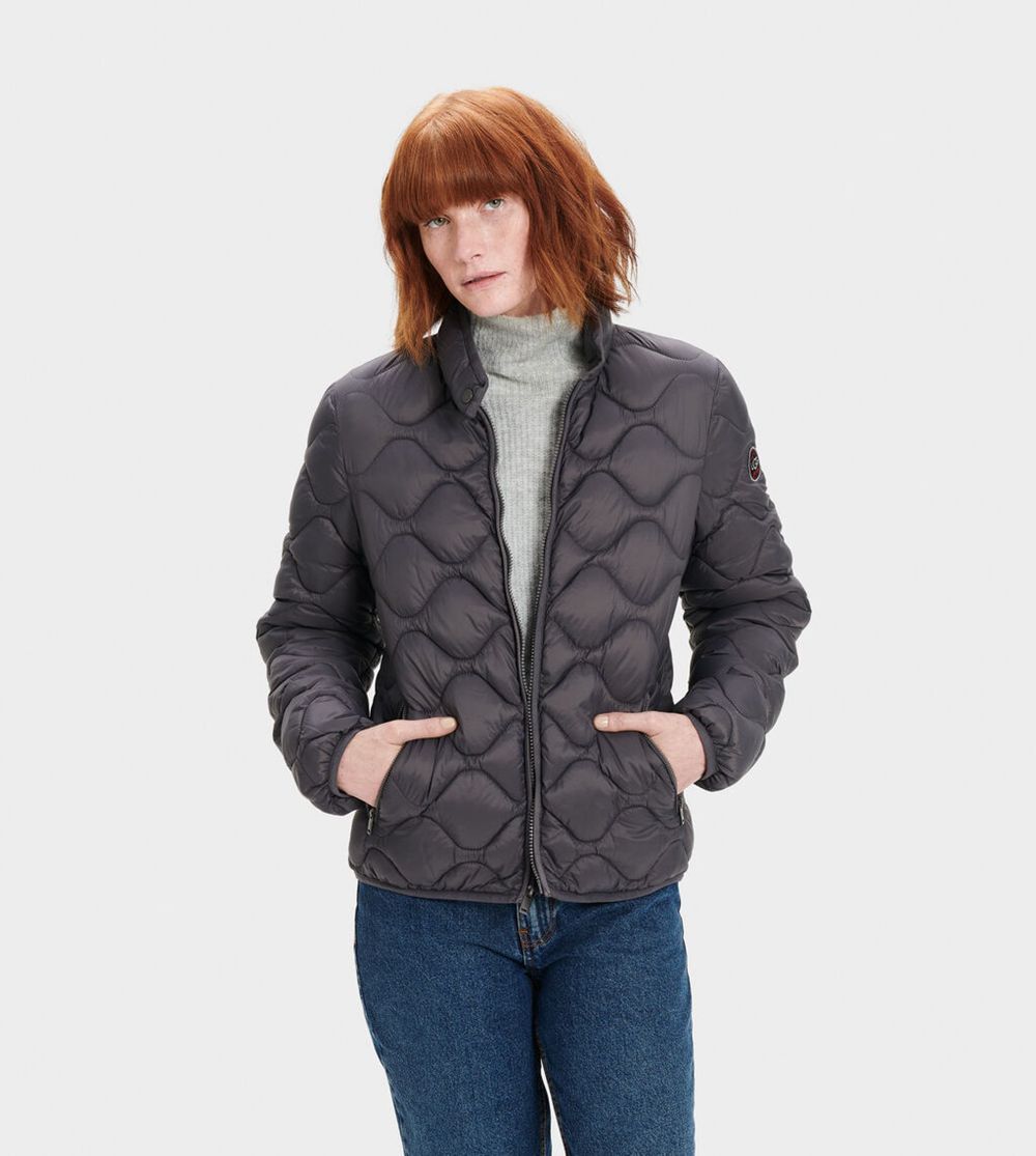 Ugg Jacket Womens - Ugg Selda Packable Quilted Dark Grey - 719AEXQRH